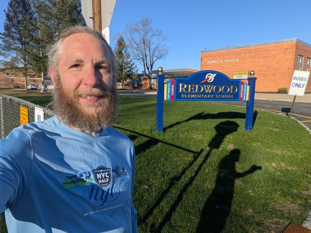 Brian in front of Redwood Elementary School.